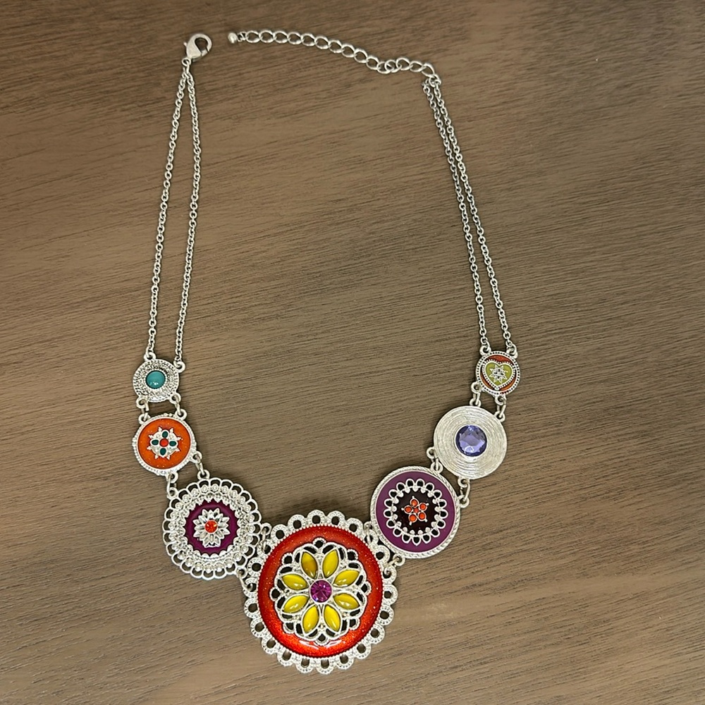Multicolor chunky statement necklace silver hardware